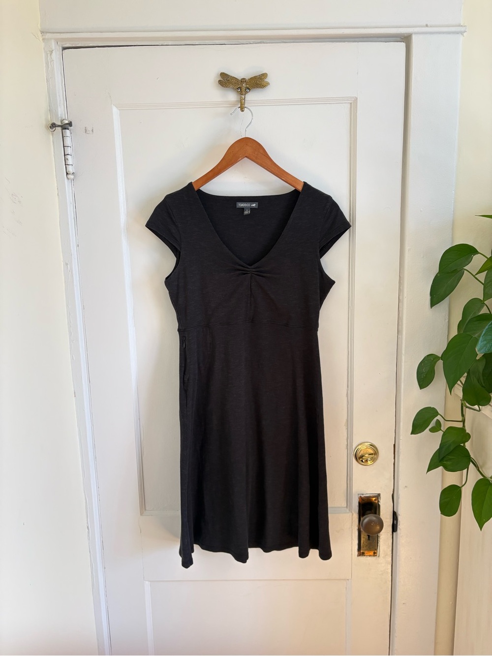 Toad & Co Rosemarie Heather Black V-Neck Cap Sleeve Dress Small